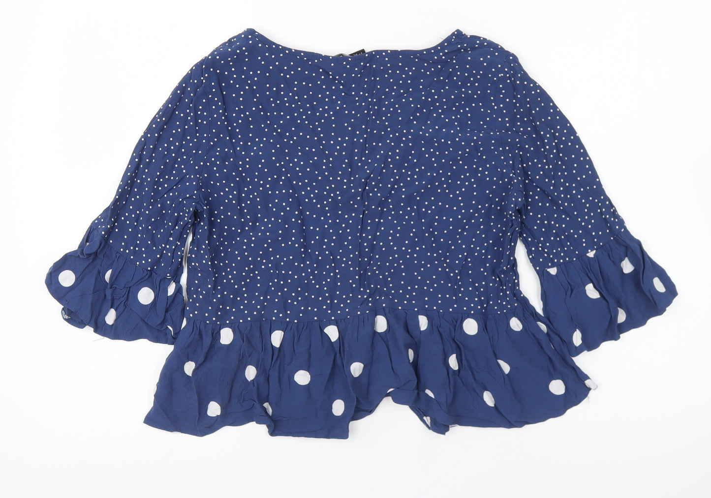 New Look Womens Blue Polka Dot Viscose Basic Blouse Size 12 V-Neck