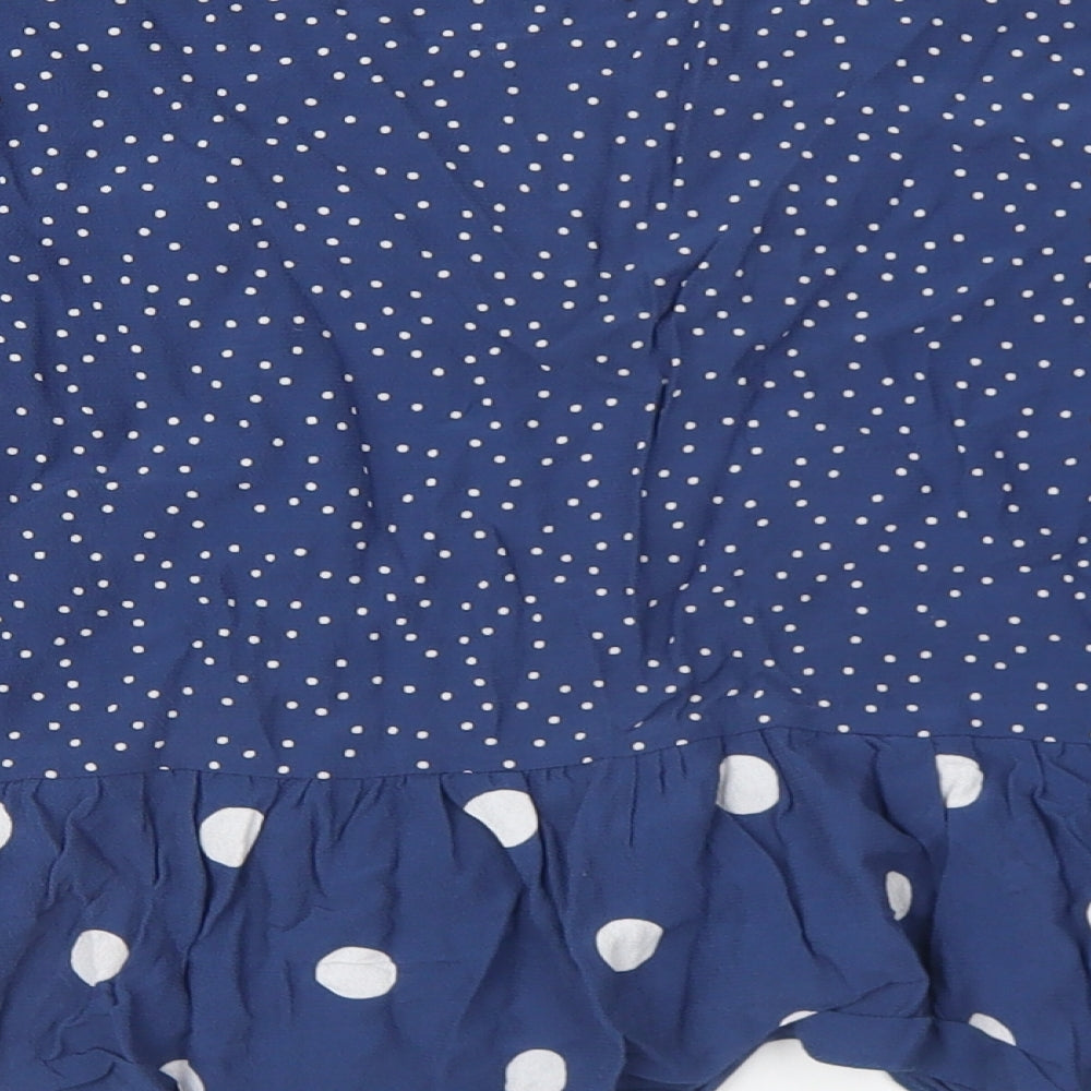New Look Womens Blue Polka Dot Viscose Basic Blouse Size 12 V-Neck