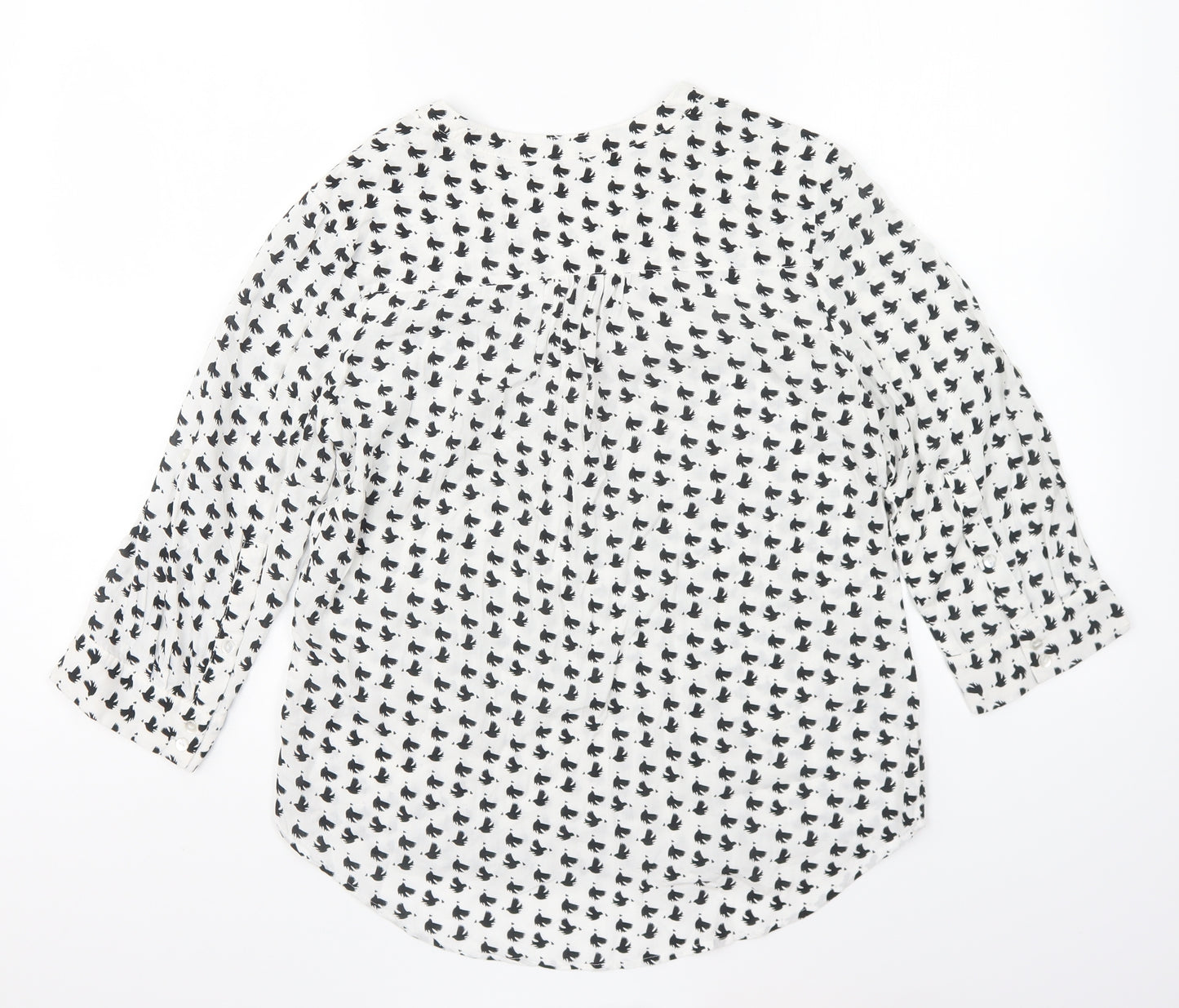 Primark Womens White Geometric Cotton Basic Blouse Size 8 V-Neck - Bird Prints