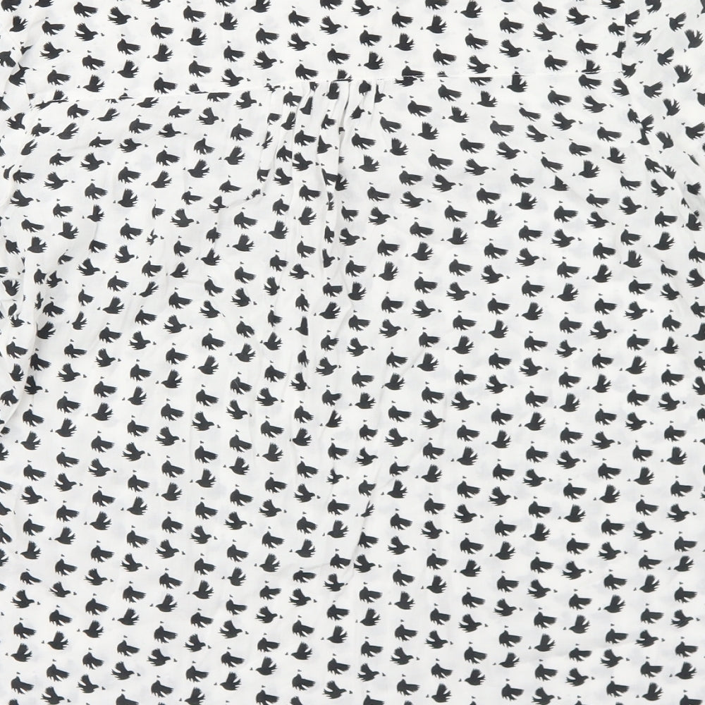 Primark Womens White Geometric Cotton Basic Blouse Size 8 V-Neck - Bird Prints