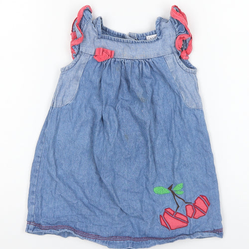 Antoni & Alison Girls Blue Cotton Shift Size 2-3 Years Round Neck Button