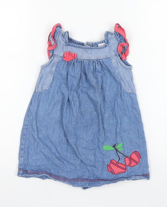 Antoni & Alison Girls Blue Cotton Shift Size 2-3 Years Round Neck Button