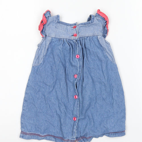 Antoni & Alison Girls Blue Cotton Shift Size 2-3 Years Round Neck Button