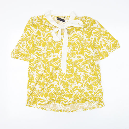 Marks and Spencer Womens White Floral Viscose Basic Blouse Size 14 V-Neck