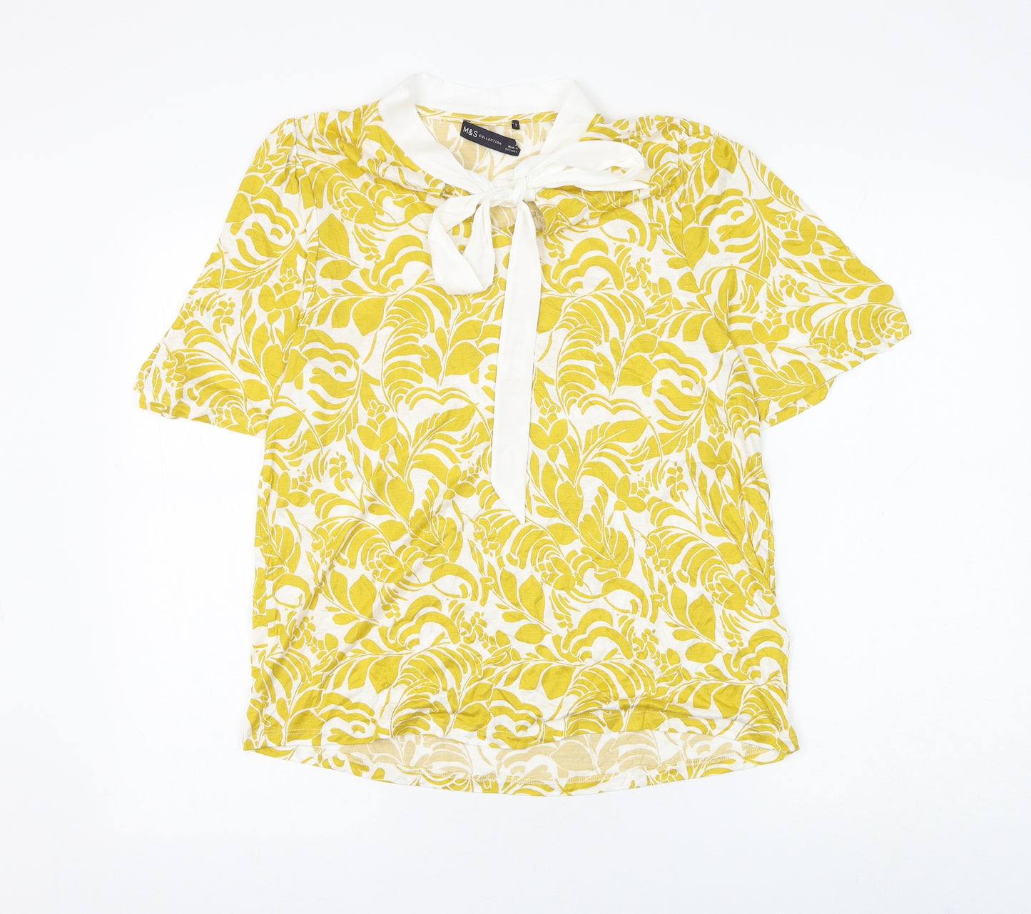 Marks and Spencer Womens White Floral Viscose Basic Blouse Size 14 V-Neck