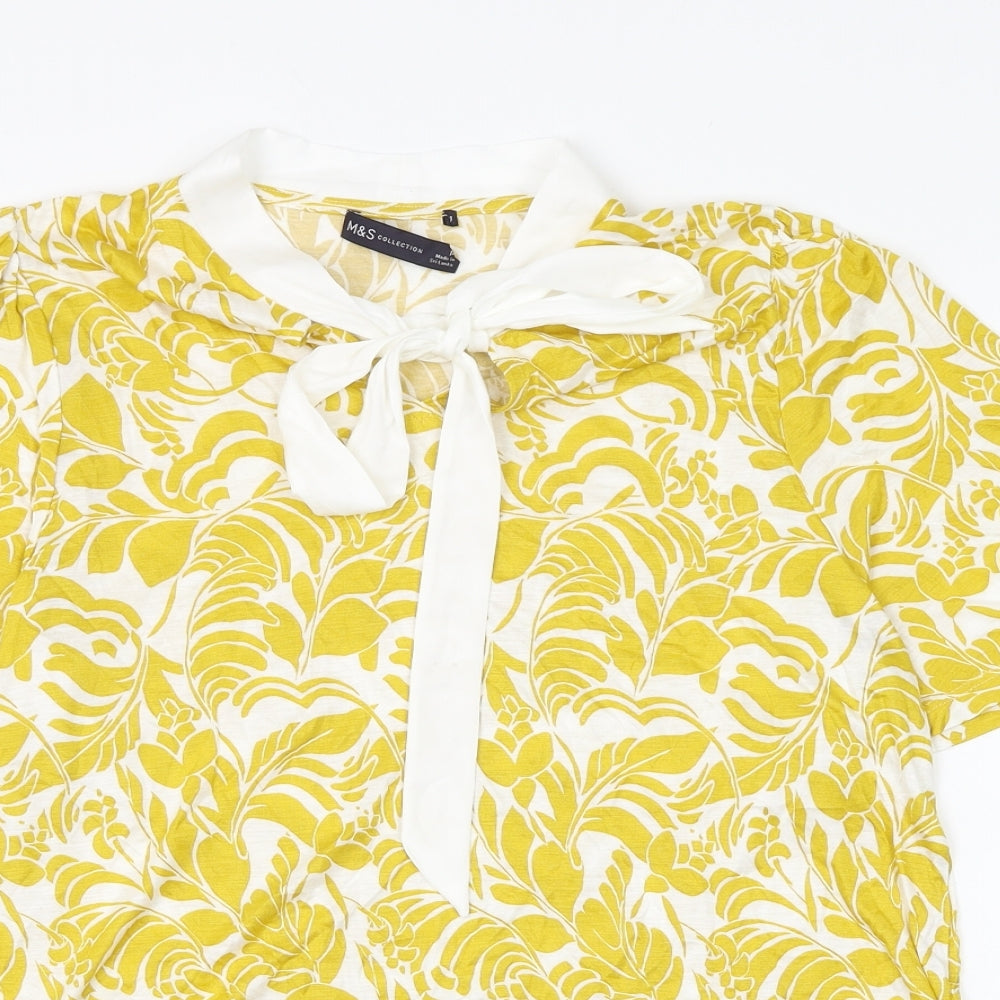 Marks and Spencer Womens White Floral Viscose Basic Blouse Size 14 V-Neck