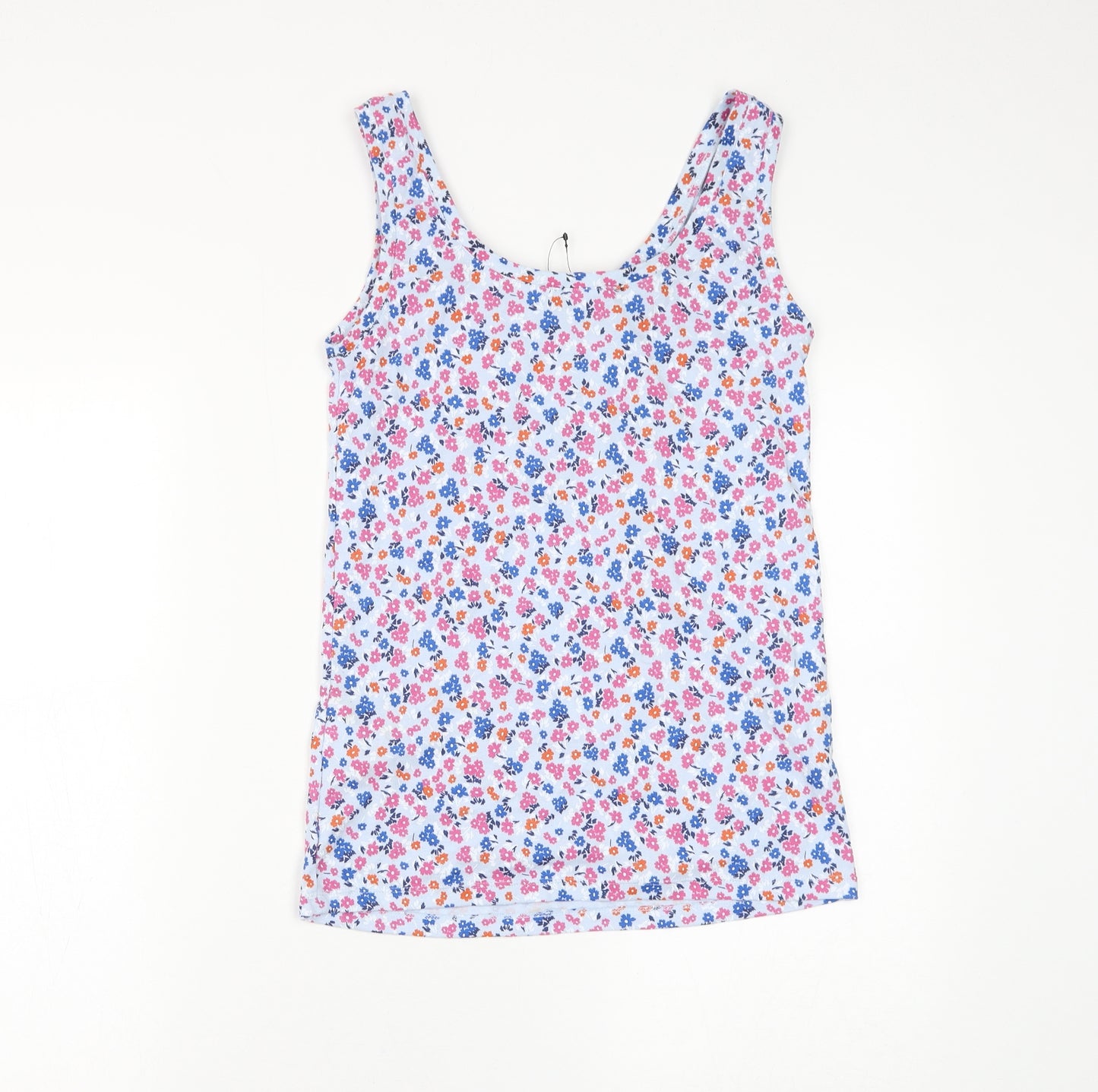 Marks and Spencer Womens Blue Floral Cotton Basic Tank Size 12 Round Neck