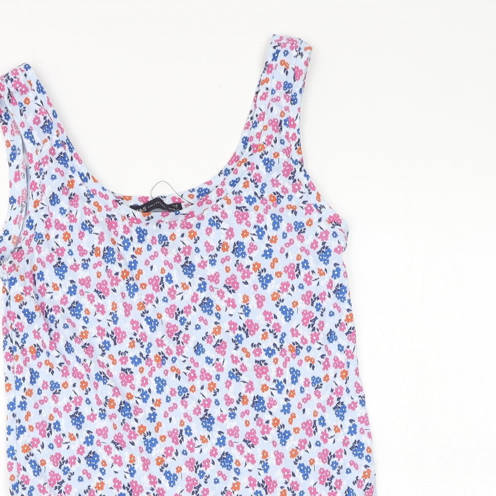 Marks and Spencer Womens Blue Floral Cotton Basic Tank Size 12 Round Neck