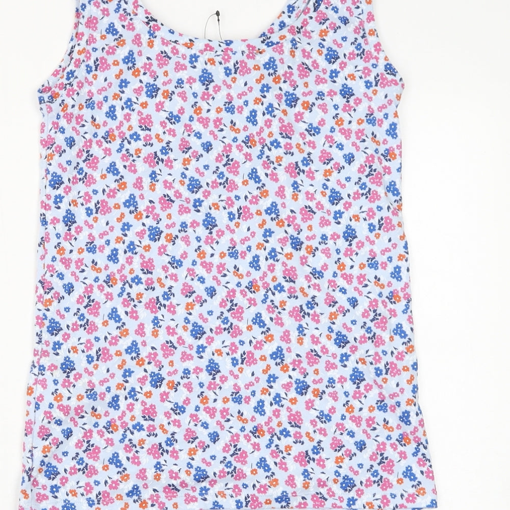 Marks and Spencer Womens Blue Floral Cotton Basic Tank Size 12 Round Neck