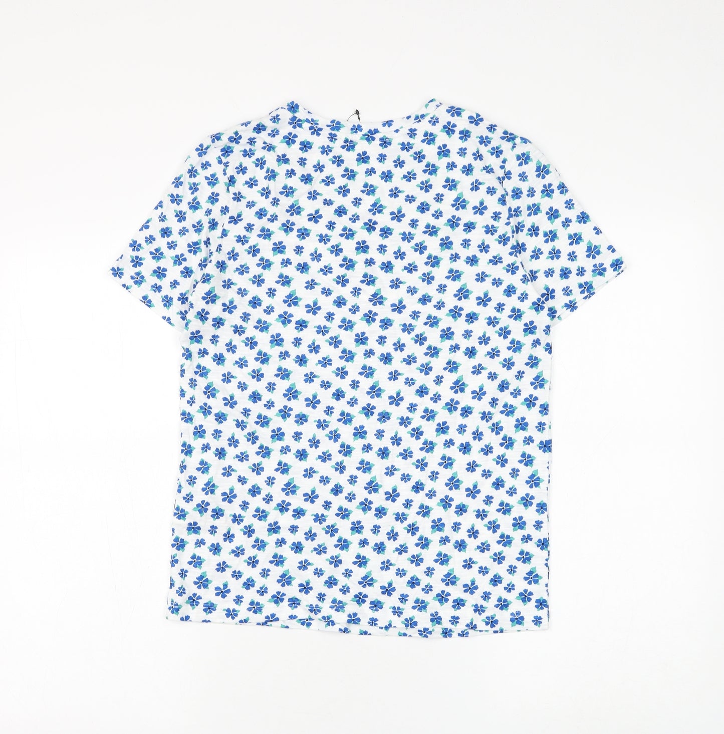Marks and Spencer Womens White Floral Cotton Basic T-Shirt Size 6 V-Neck