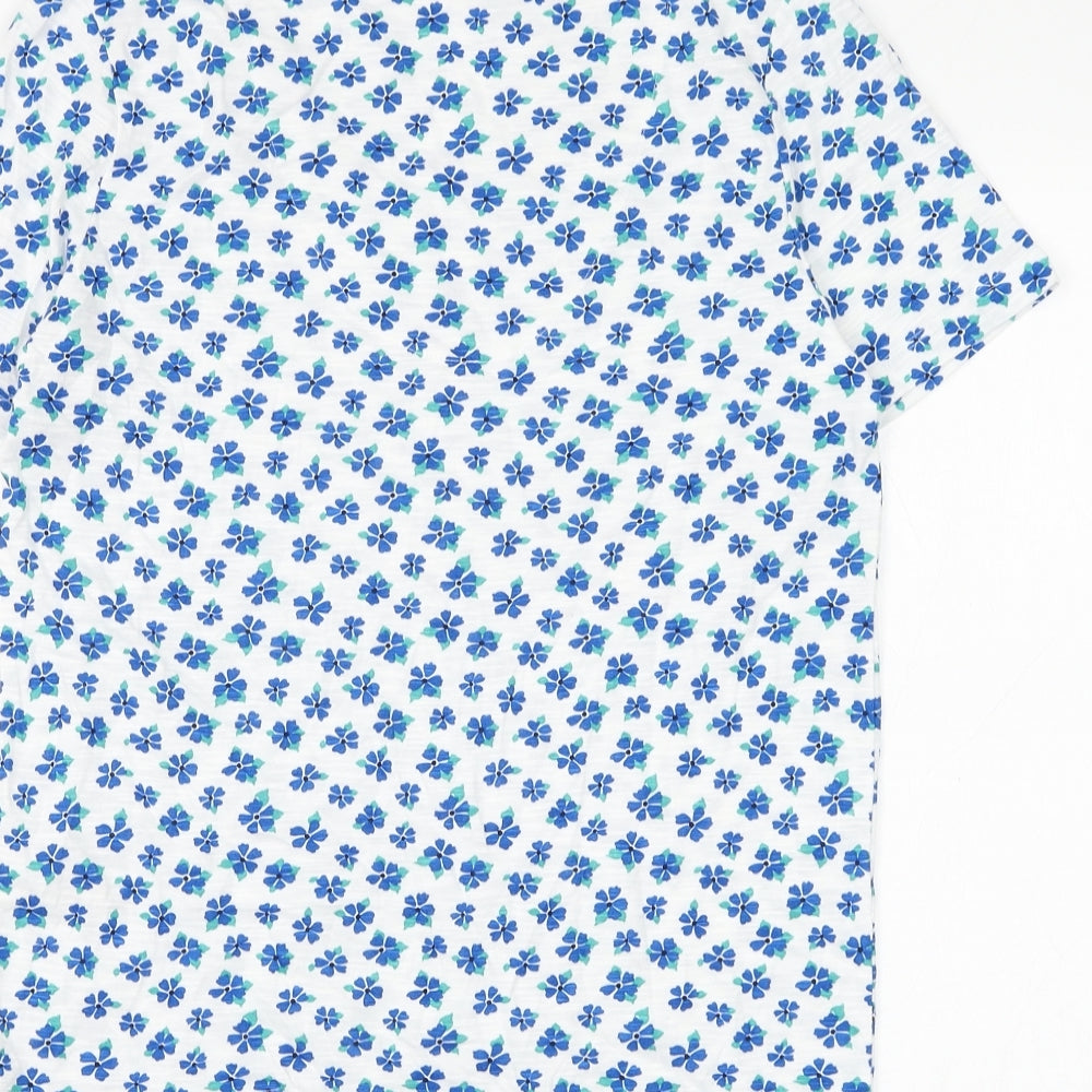 Marks and Spencer Womens White Floral Cotton Basic T-Shirt Size 6 V-Neck