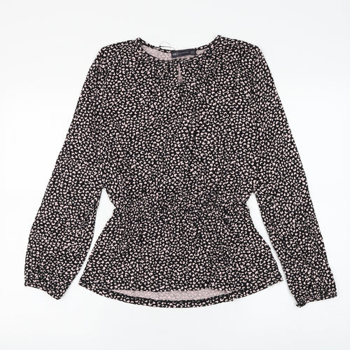 Marks and Spencer Womens Black Animal Print Viscose Basic Blouse Size 6 Round Neck