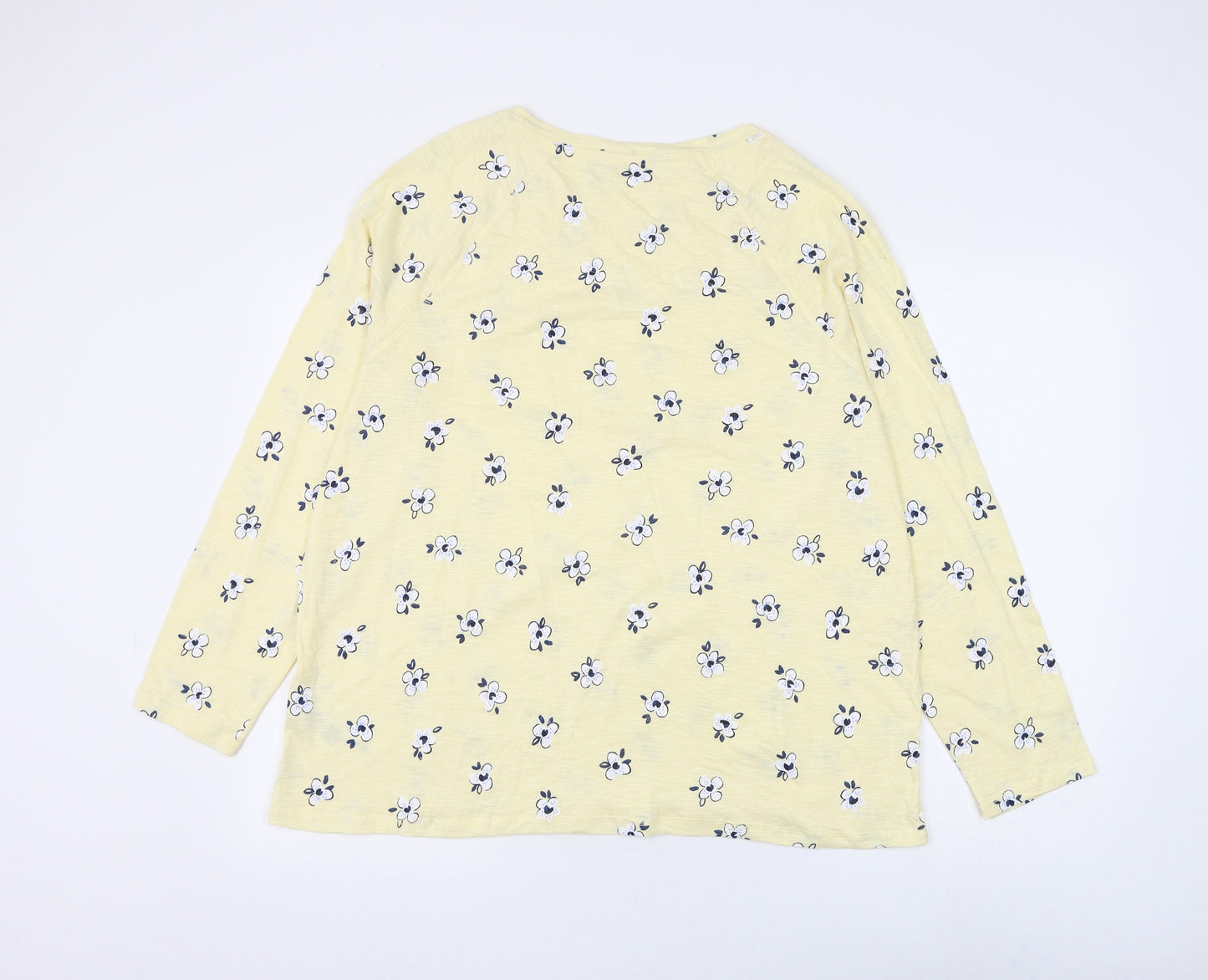 Marks and Spencer Womens Yellow Floral Cotton Basic T-Shirt Size 20 Round Neck