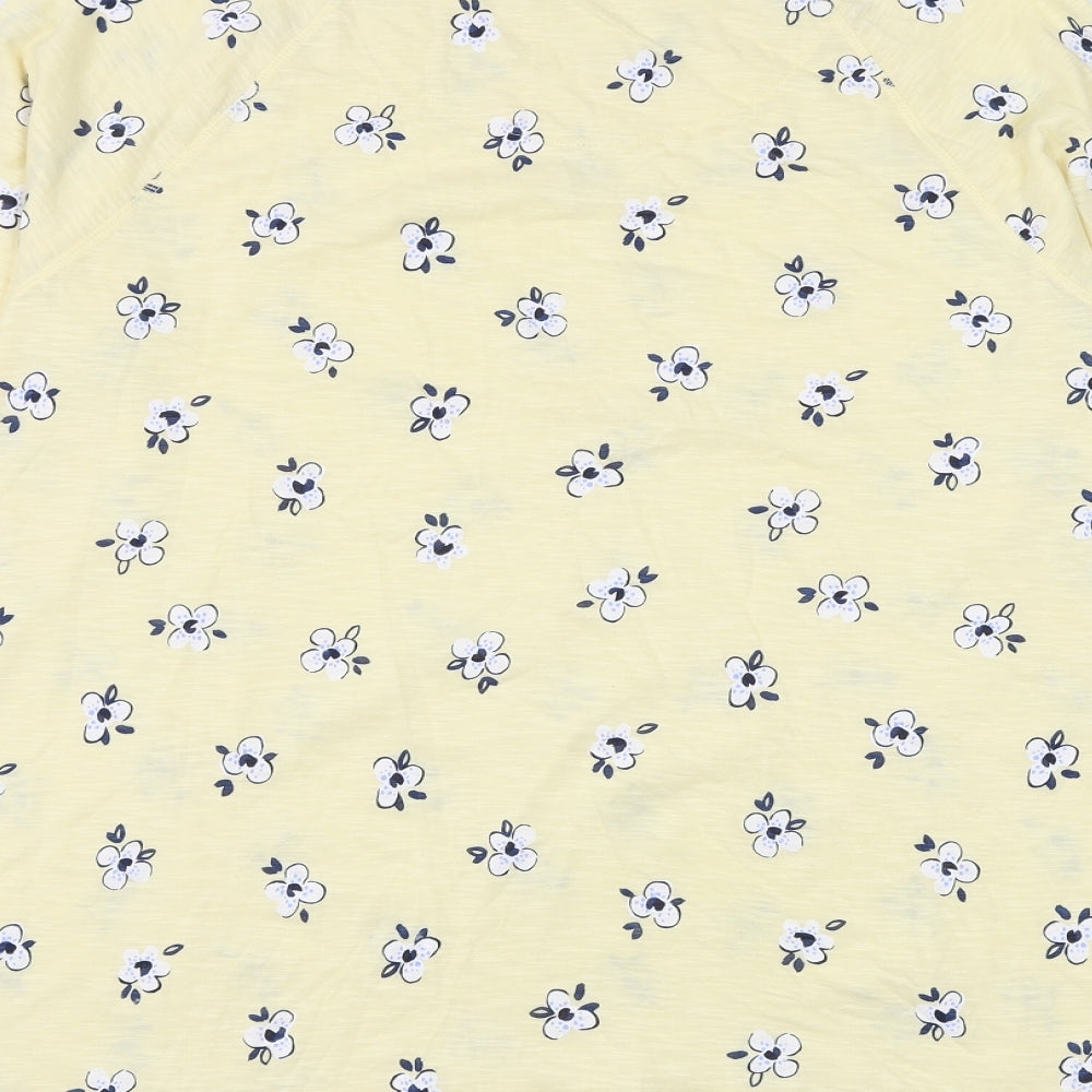 Marks and Spencer Womens Yellow Floral Cotton Basic T-Shirt Size 20 Round Neck