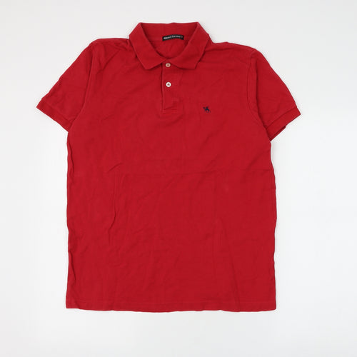 Mobaco Cottons Mens Red Cotton Polo Size L Collared Button