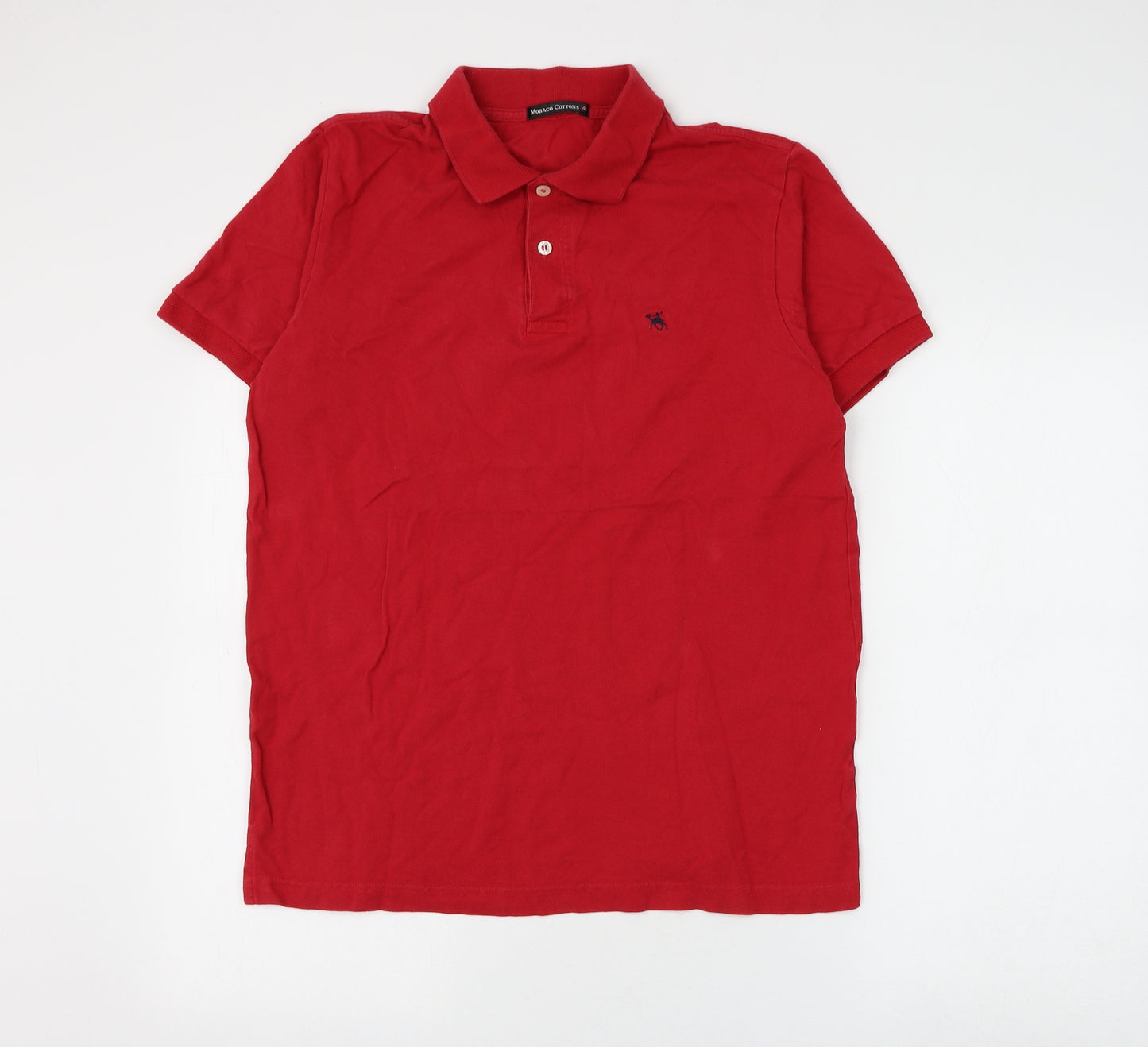Mobaco Cottons Mens Red Cotton Polo Size L Collared Button