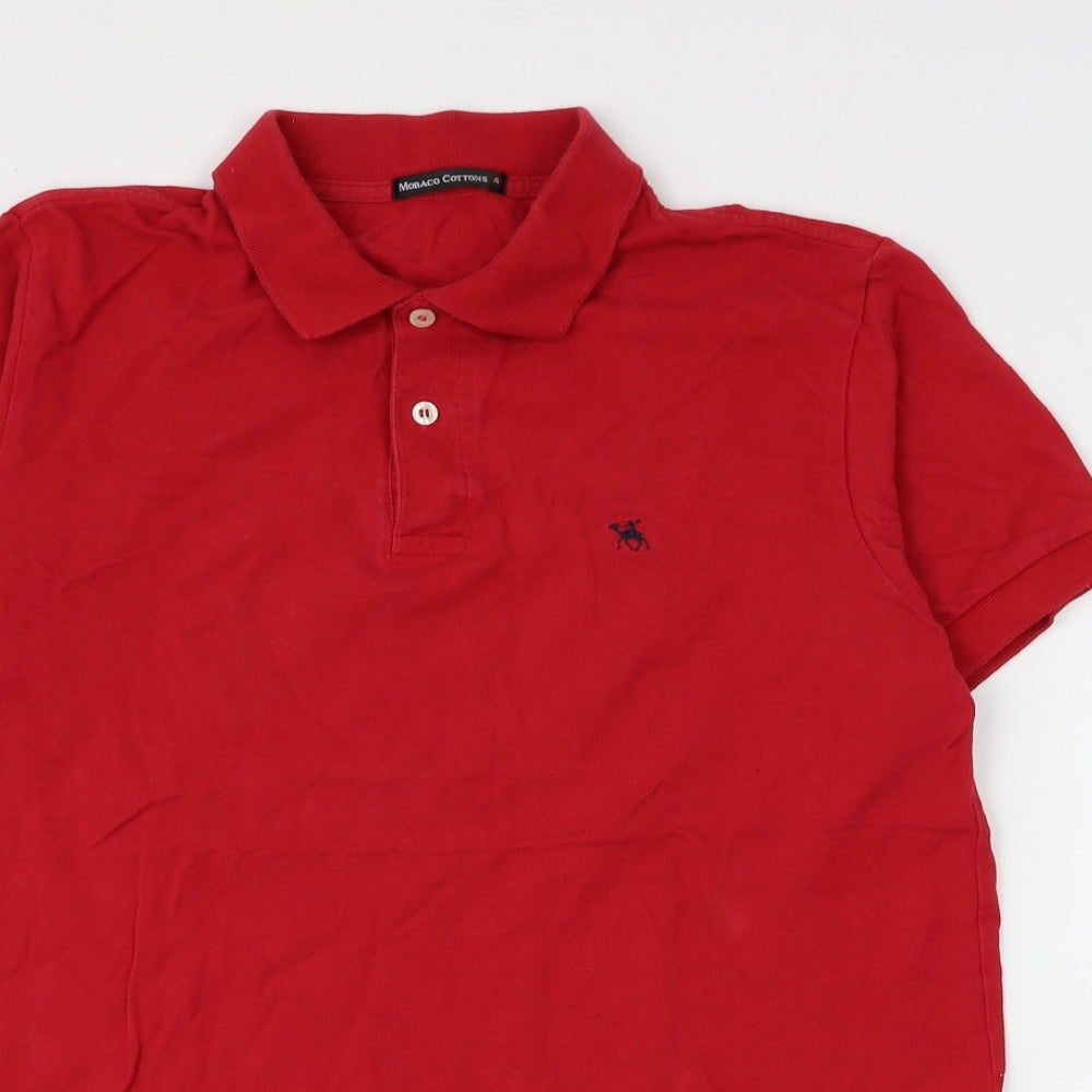 Mobaco Cottons Mens Red Cotton Polo Size L Collared Button