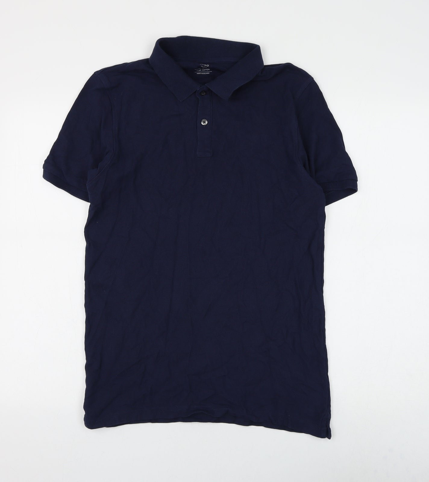 Marks and Spencer Mens Blue Cotton Polo Size M Collared Button