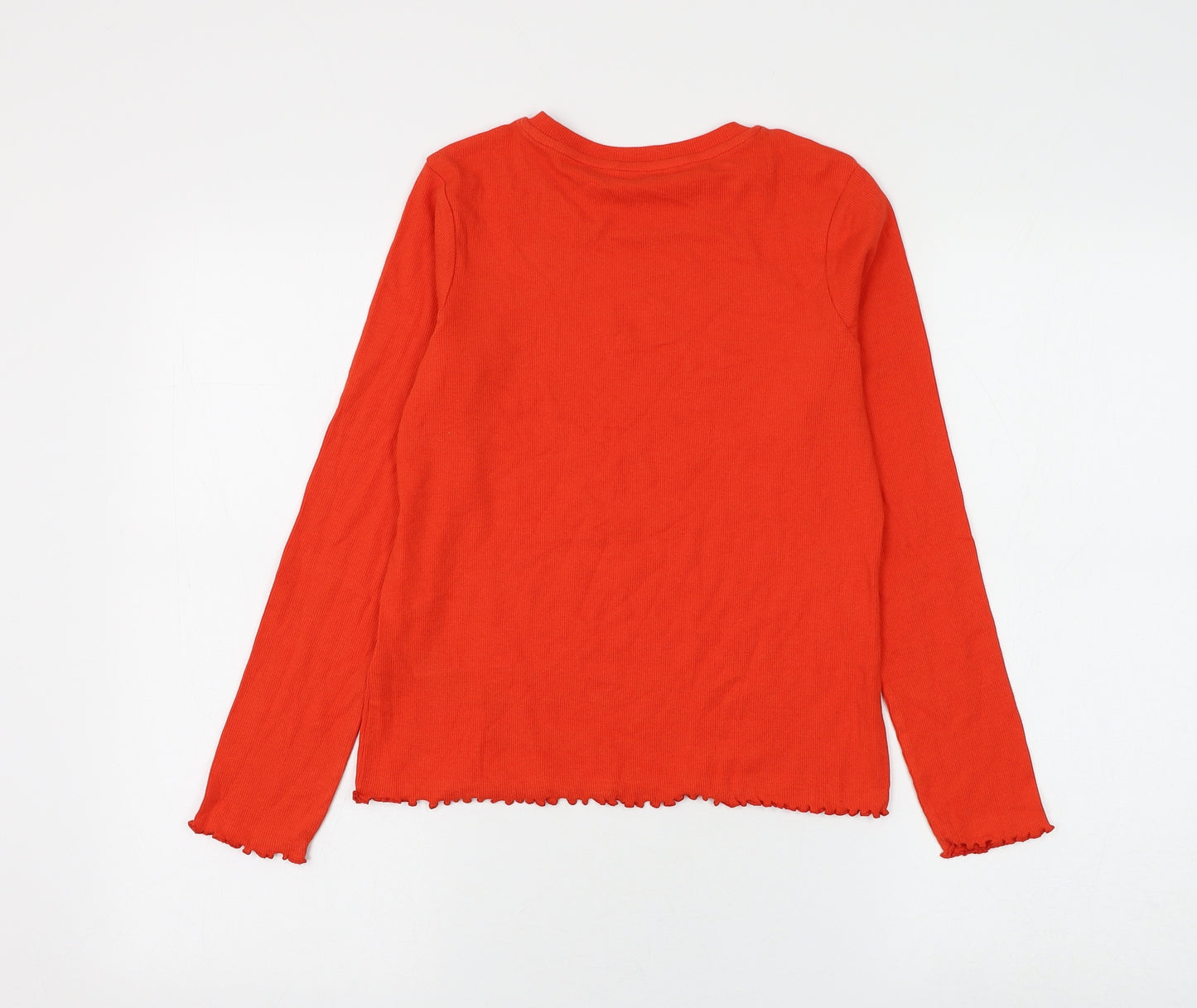 Marks and Spencer Girls Red Cotton Basic T-Shirt Size 11-12 Years Round Neck Pullover - Lettuce Hem