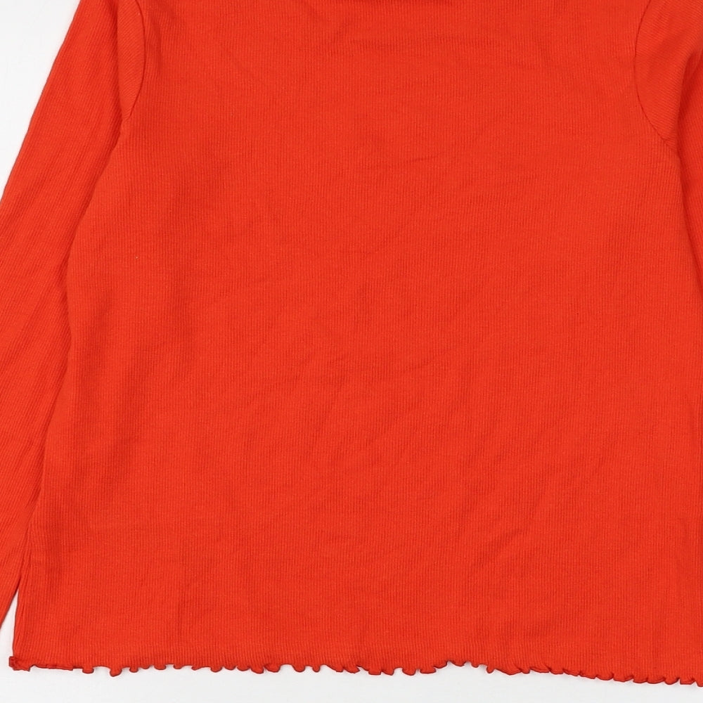 Marks and Spencer Girls Red Cotton Basic T-Shirt Size 11-12 Years Round Neck Pullover - Lettuce Hem