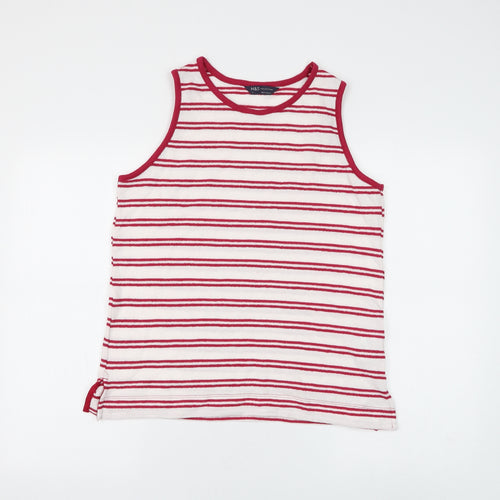 Marks and Spencer Womens White Striped Cotton Basic Tank Size 12 Round Neck