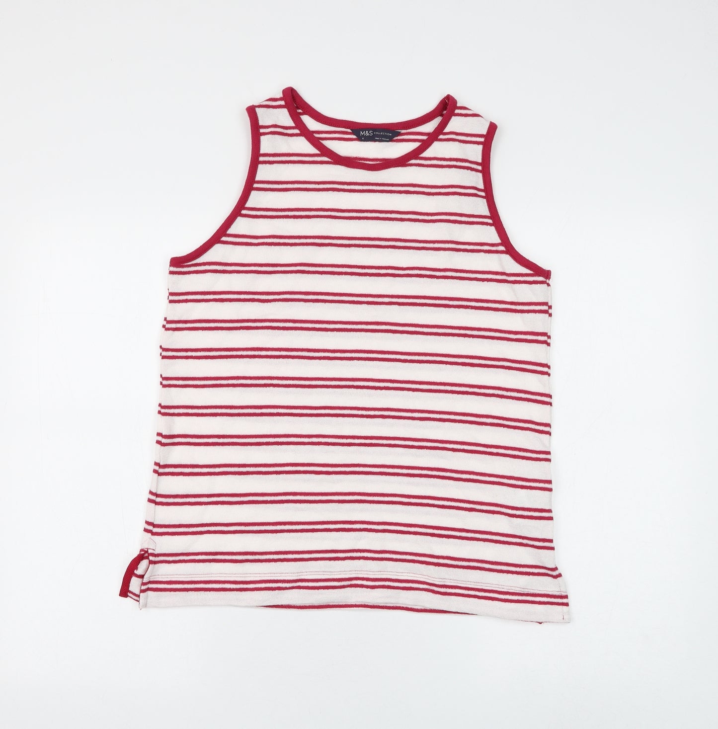 Marks and Spencer Womens White Striped Cotton Basic Tank Size 12 Round Neck