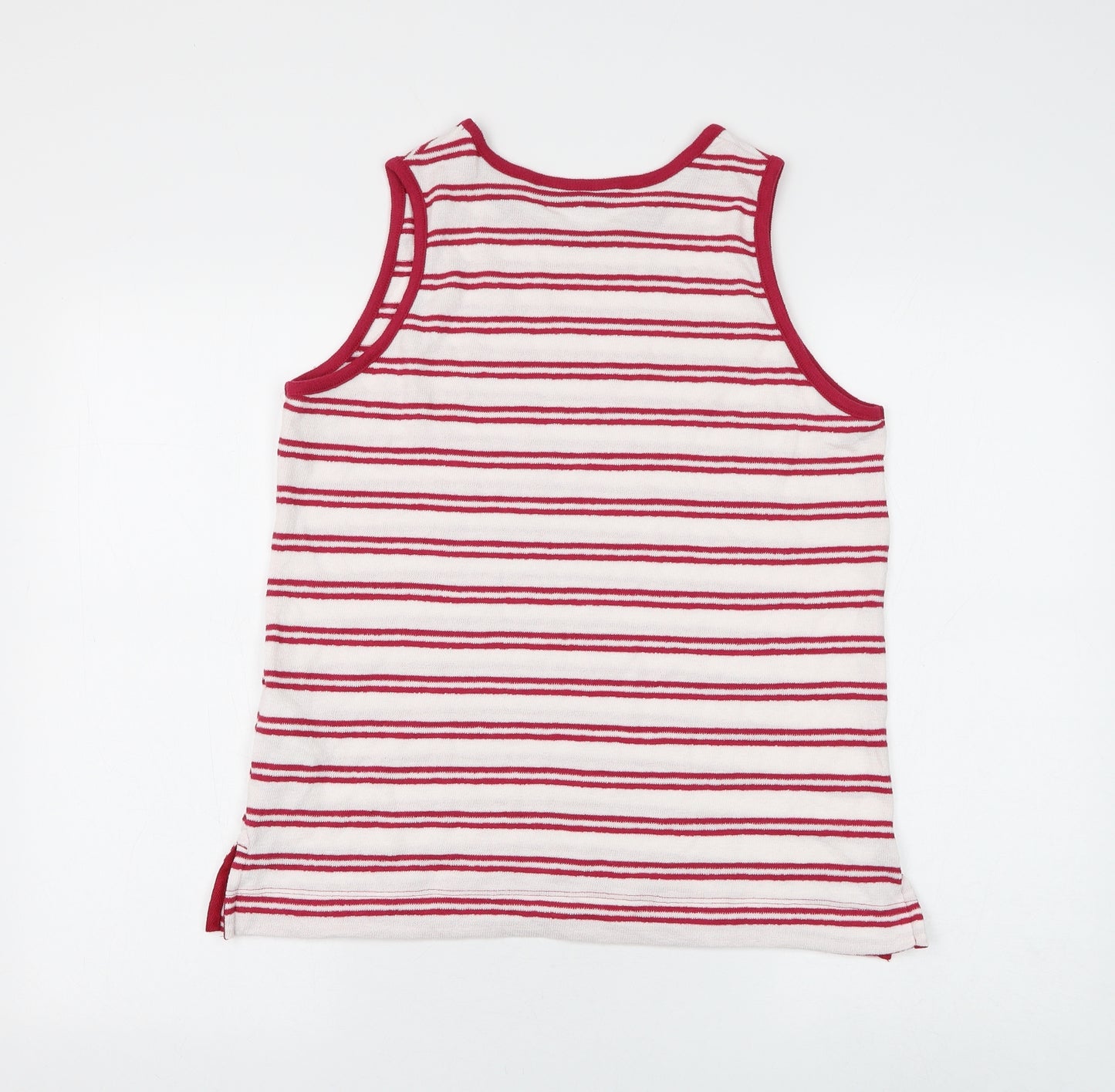 Marks and Spencer Womens White Striped Cotton Basic Tank Size 12 Round Neck