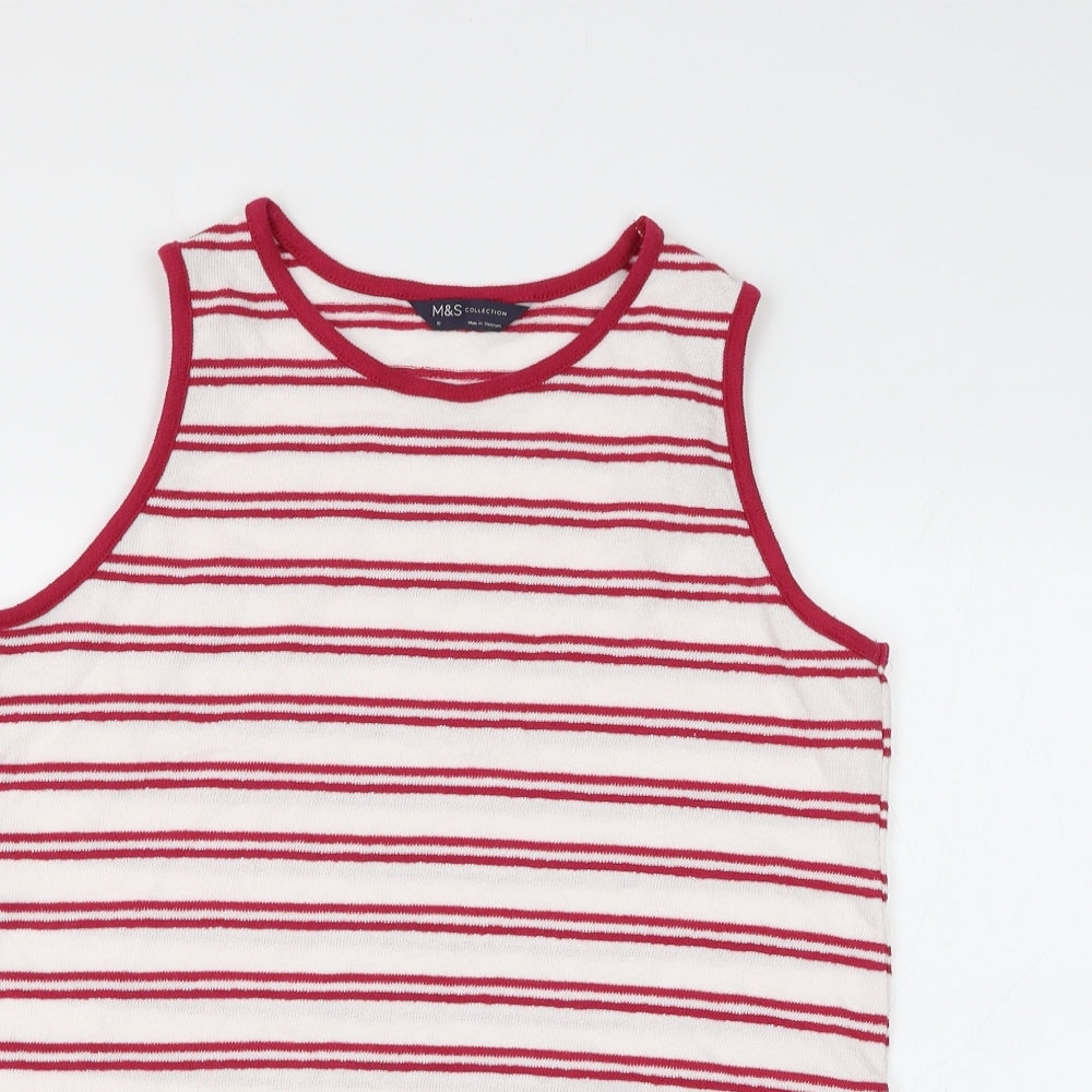 Marks and Spencer Womens White Striped Cotton Basic Tank Size 12 Round Neck