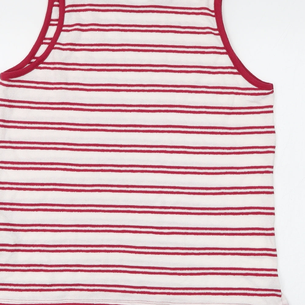 Marks and Spencer Womens White Striped Cotton Basic Tank Size 12 Round Neck