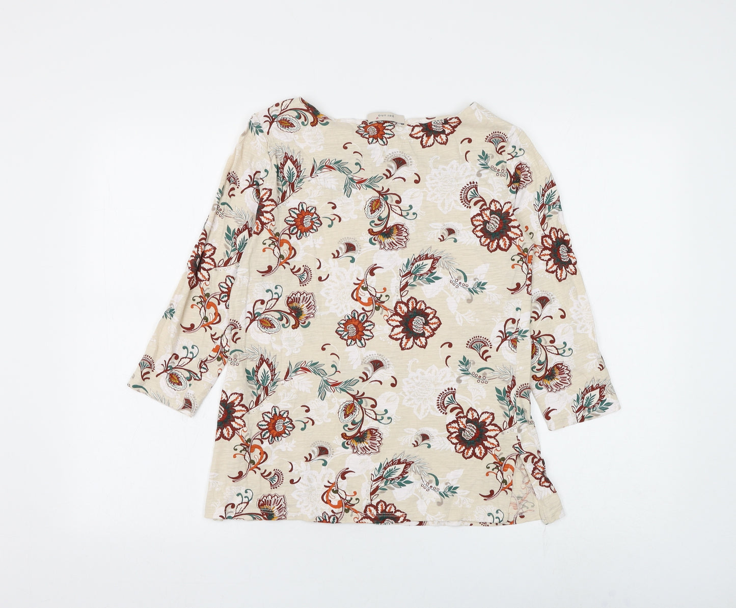 Marks and Spencer Womens Beige Floral Cotton Basic T-Shirt Size 10 Round Neck