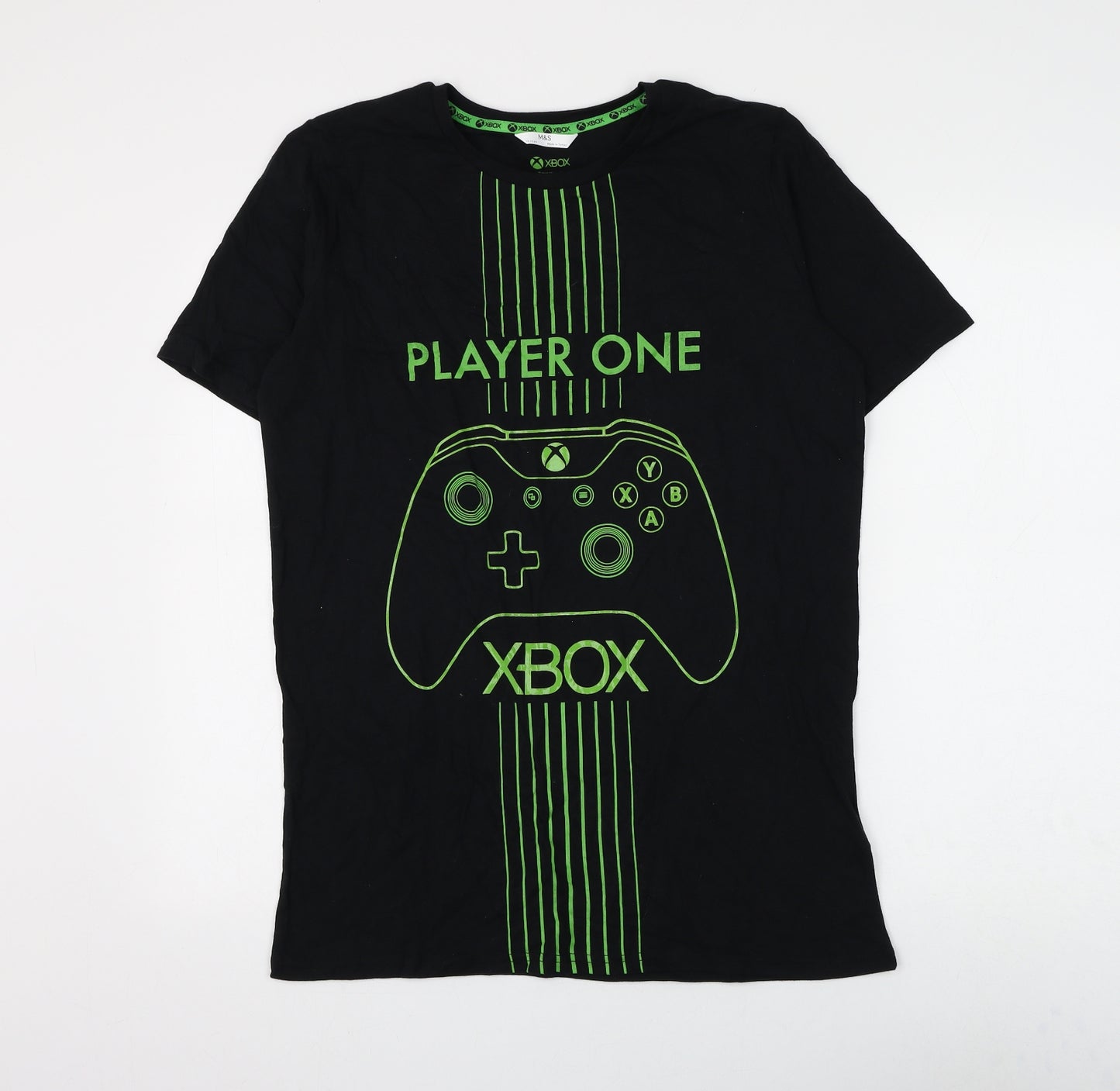 Marks and Spencer Boys Black Cotton Basic T-Shirt Size 15-16 Years Round Neck Pullover - XBOX