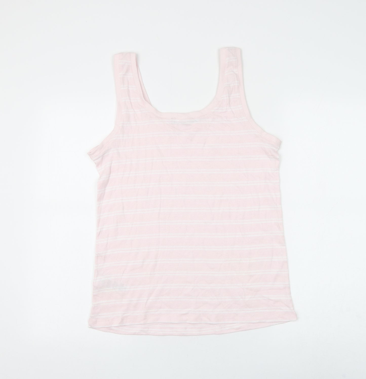 Marks and Spencer Womens Pink Striped Cotton Basic Tank Size 16 Round Neck