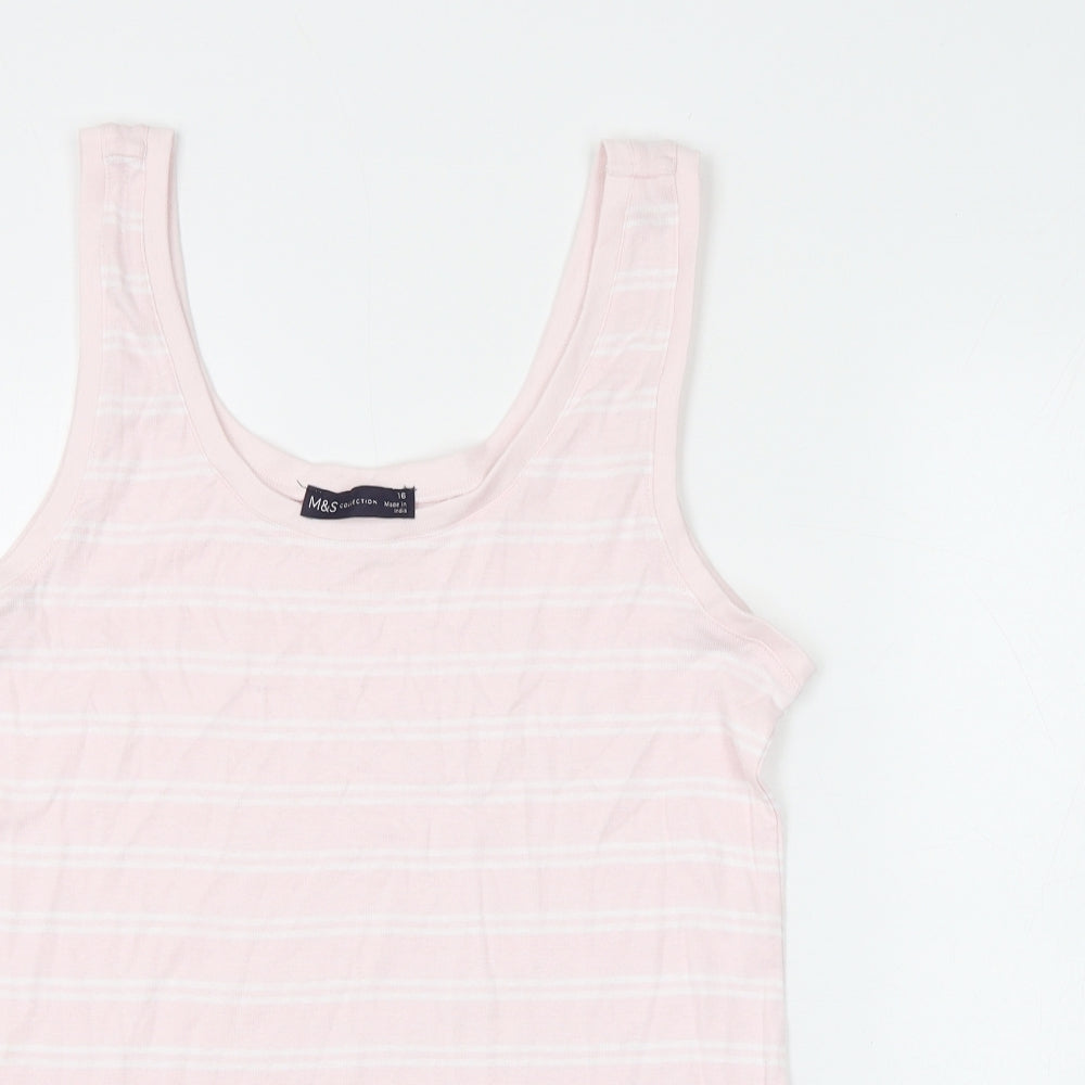Marks and Spencer Womens Pink Striped Cotton Basic Tank Size 16 Round Neck