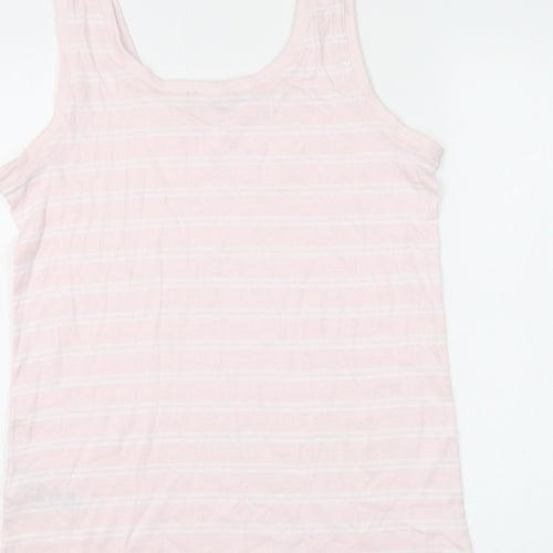 Marks and Spencer Womens Pink Striped Cotton Basic Tank Size 16 Round Neck