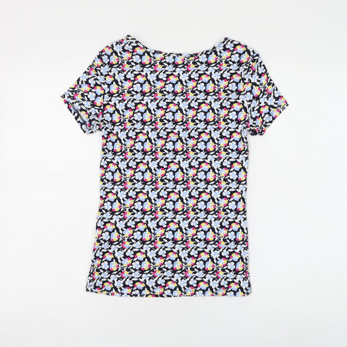 Marks and Spencer Womens Blue Floral Viscose Basic T-Shirt Size 8 V-Neck