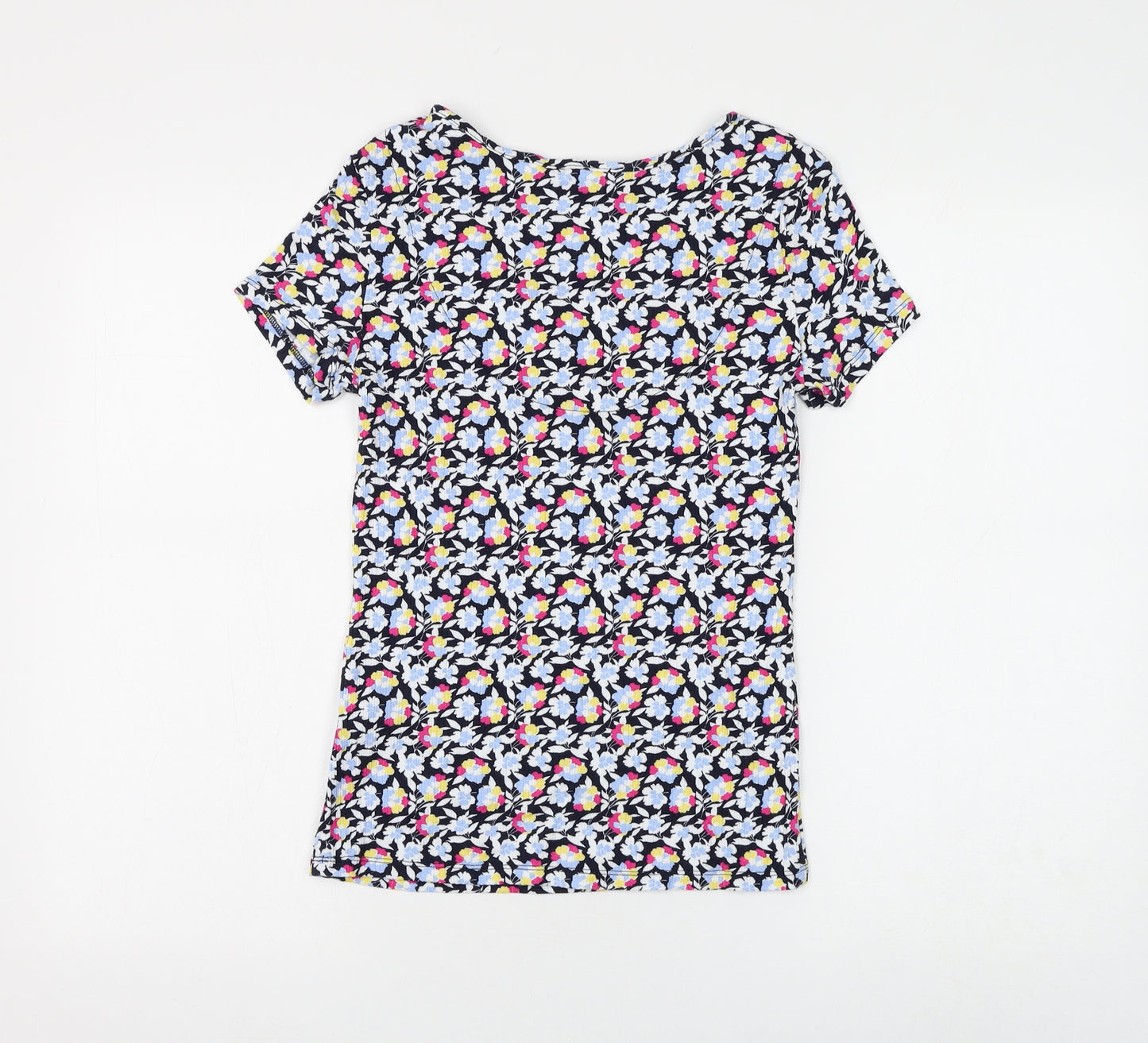 Marks and Spencer Womens Blue Floral Viscose Basic T-Shirt Size 8 V-Neck