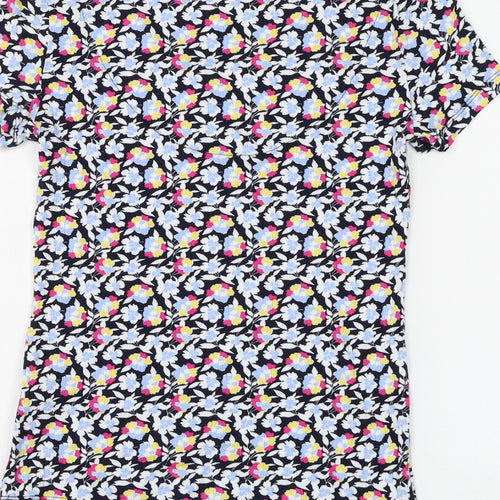 Marks and Spencer Womens Blue Floral Viscose Basic T-Shirt Size 8 V-Neck