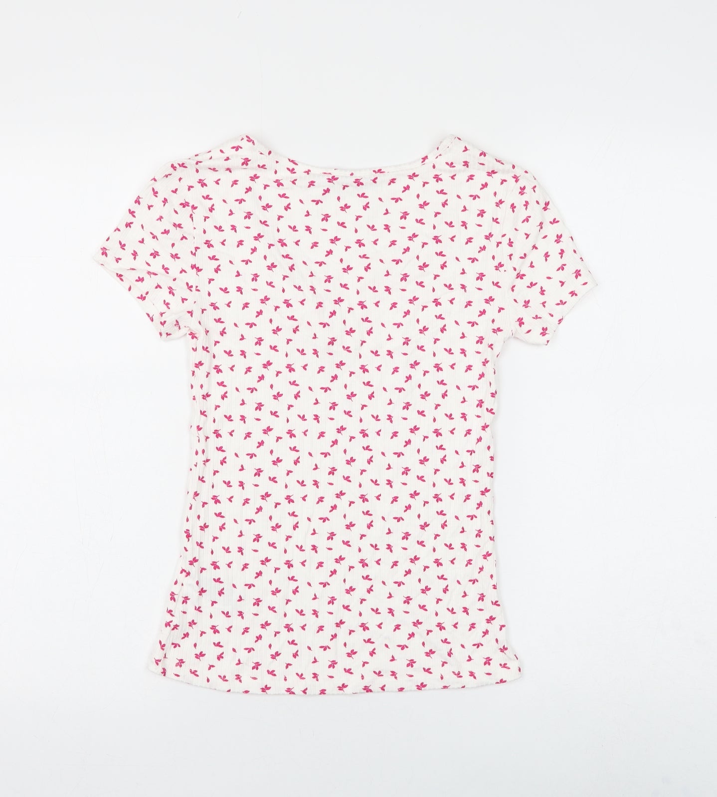 Marks and Spencer Womens White Floral Viscose Basic T-Shirt Size 6 V-Neck