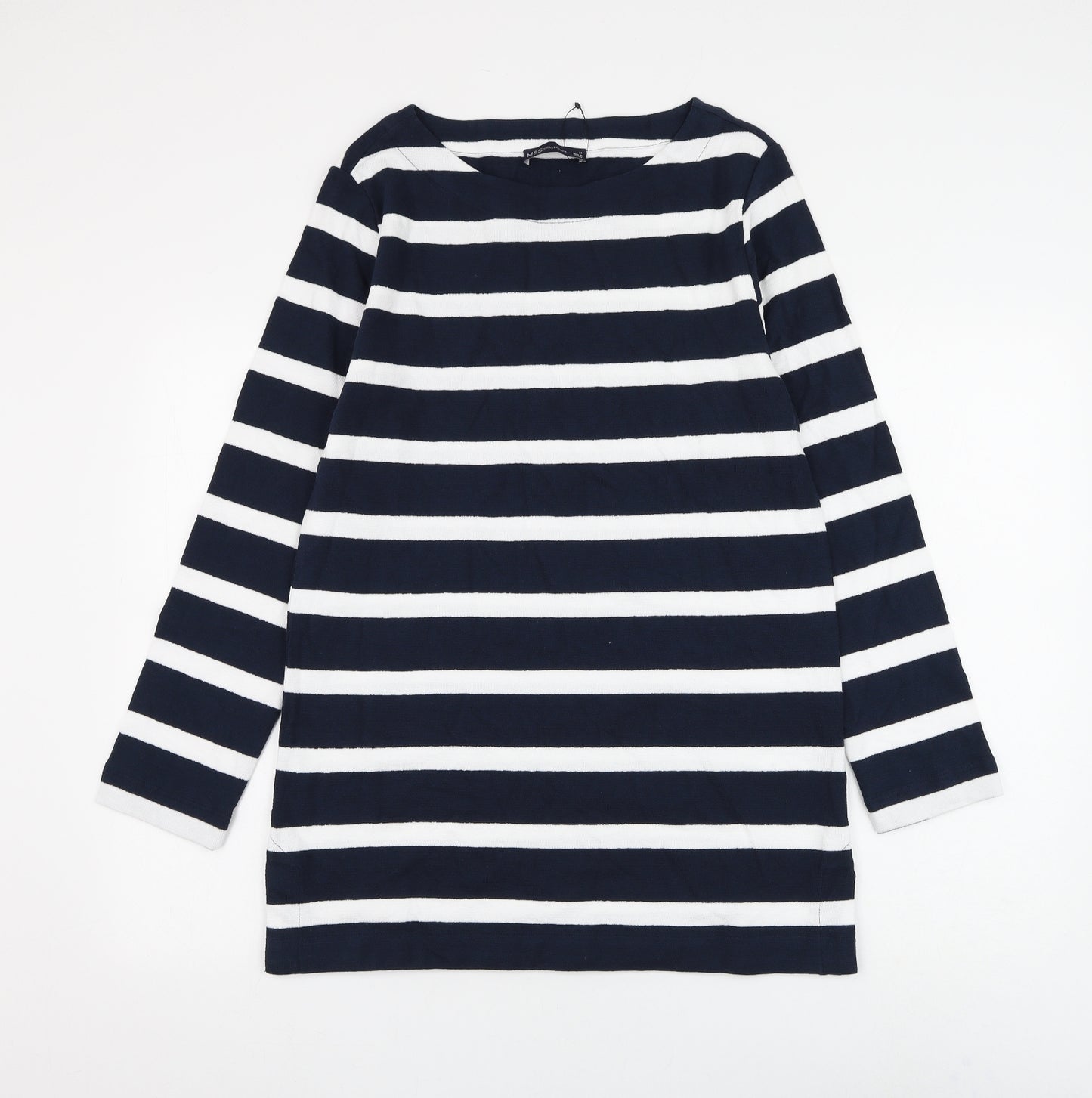 Marks and Spencer Womens Blue Boat Neck Striped Cotton Pullover Jumper Size 10