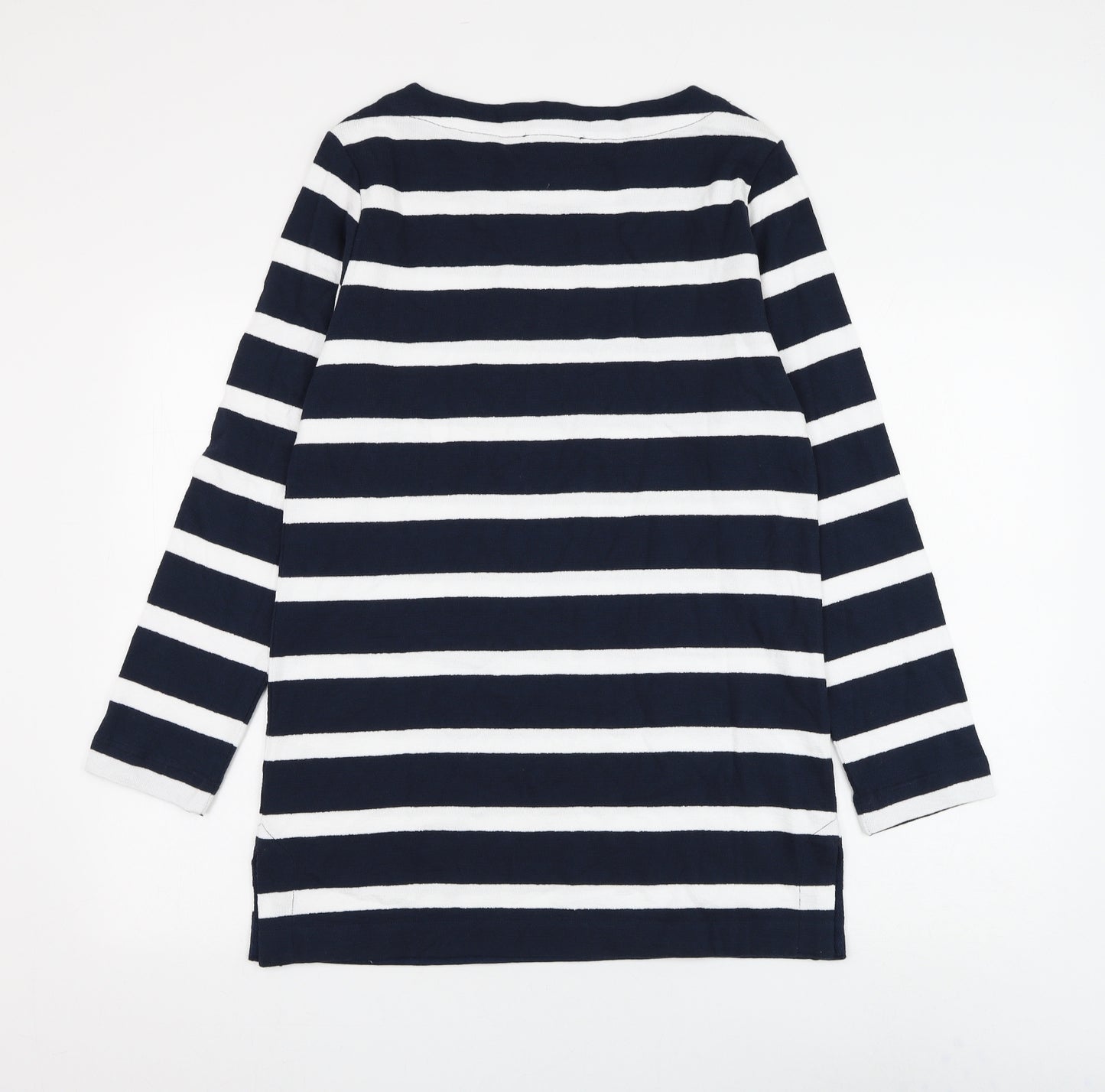 Marks and Spencer Womens Blue Boat Neck Striped Cotton Pullover Jumper Size 10