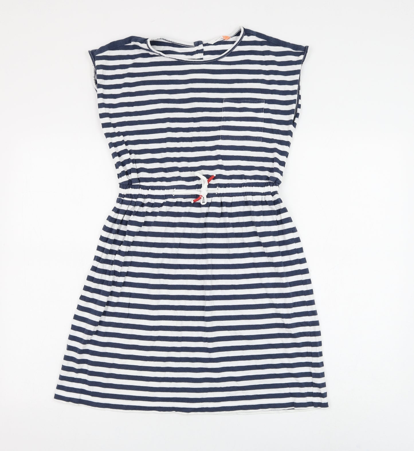 John Lewis Womens Blue Striped Cotton Shift Size 12 Round Neck Button