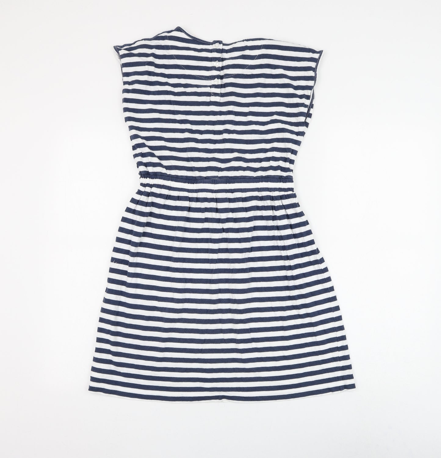 John Lewis Womens Blue Striped Cotton Shift Size 12 Round Neck Button