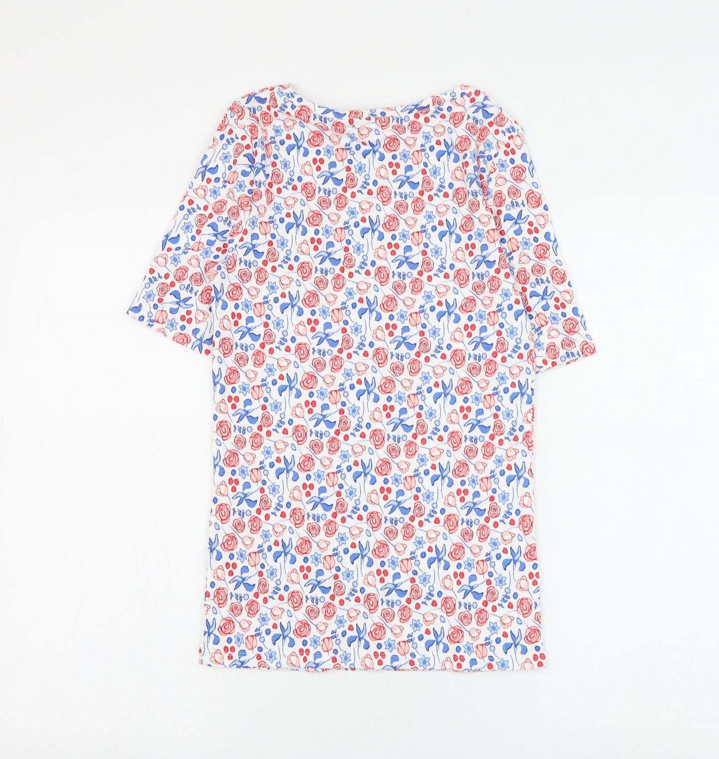 Preworn Womens White Floral Polyester Basic T-Shirt Size 6 Round Neck