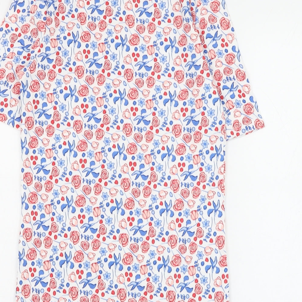 Preworn Womens White Floral Polyester Basic T-Shirt Size 6 Round Neck