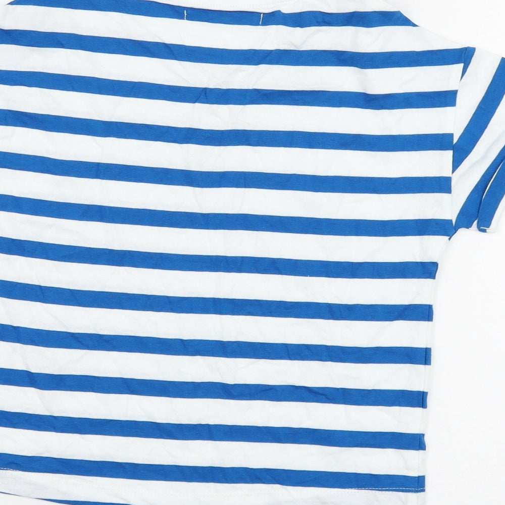 Marks and Spencer Boys White Striped Cotton Basic T-Shirt Size 6-7 Years Round Neck Pullover