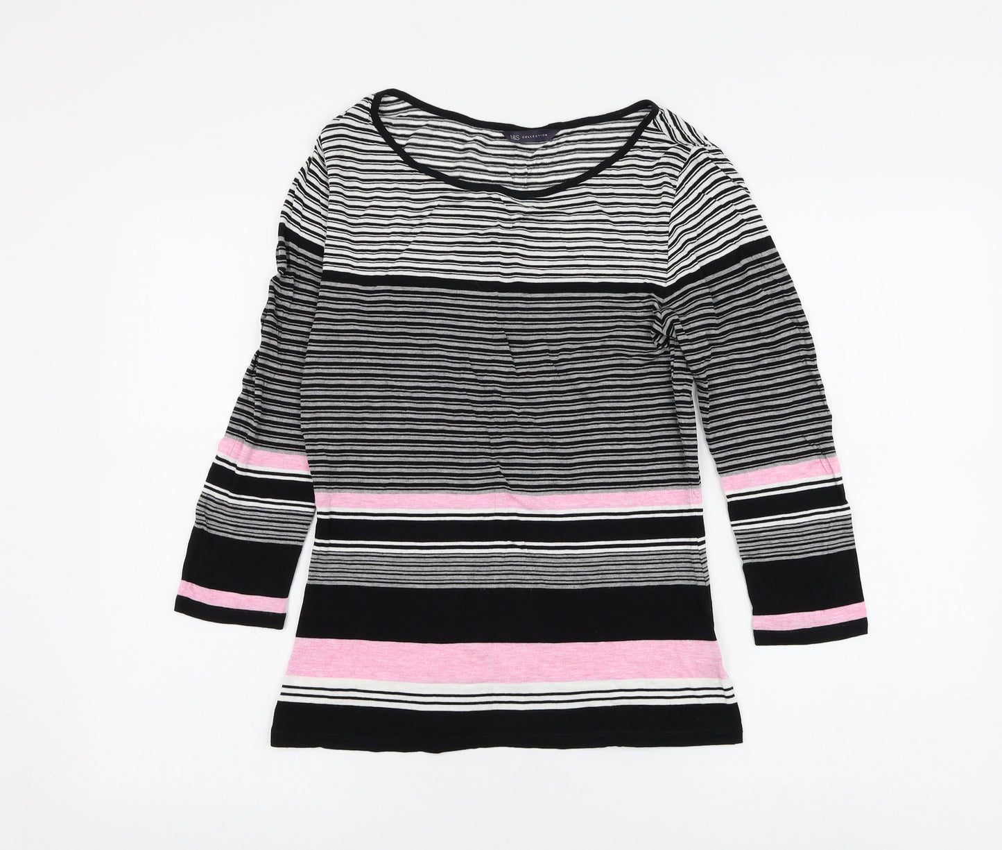 Marks and Spencer Womens Multicoloured Striped Viscose Basic Blouse Size 8 Round Neck