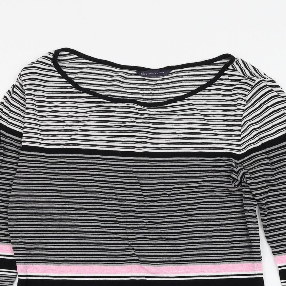 Marks and Spencer Womens Multicoloured Striped Viscose Basic Blouse Size 8 Round Neck