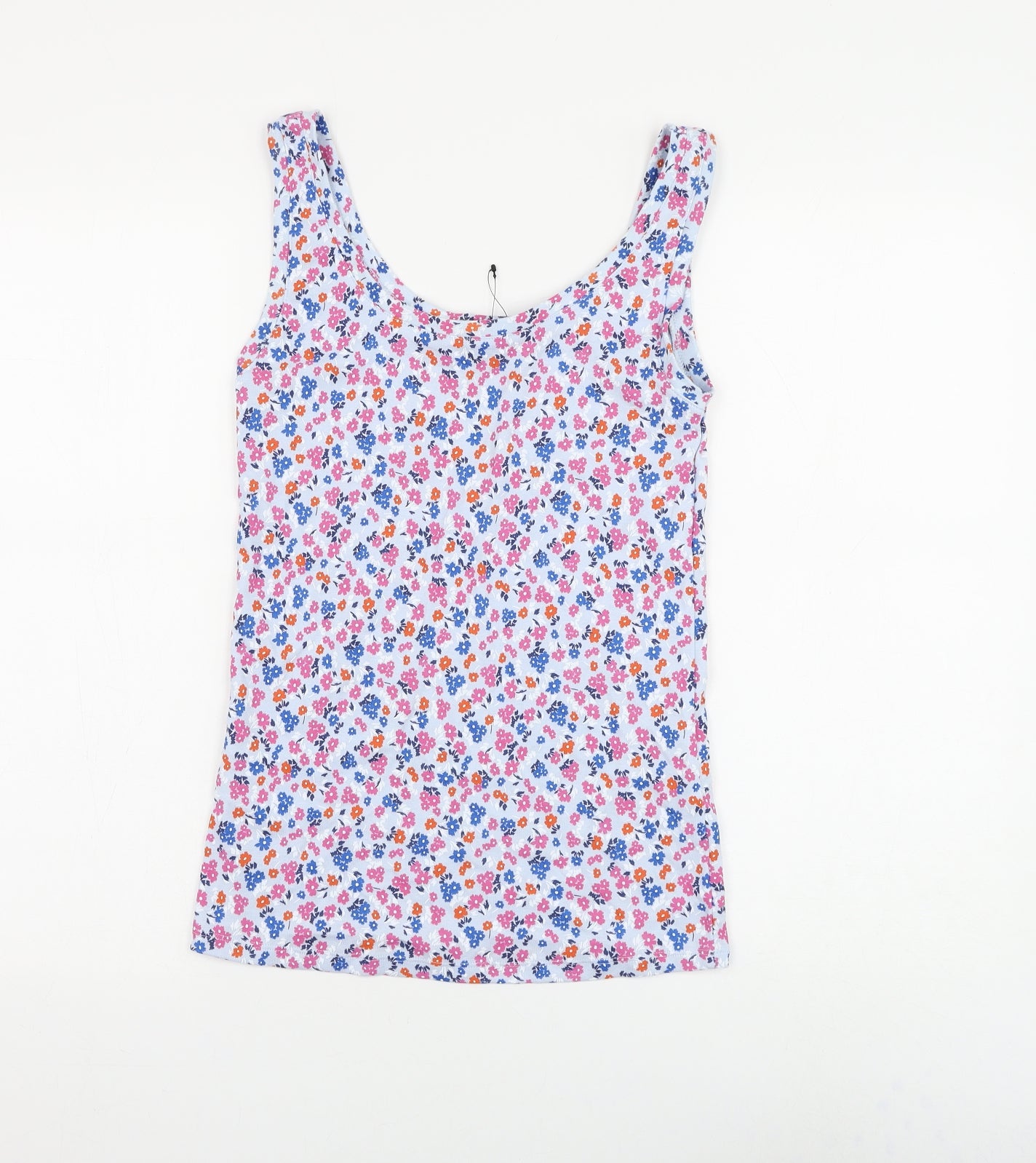 Marks and Spencer Womens Blue Floral Cotton Basic Tank Size 10 Round Neck