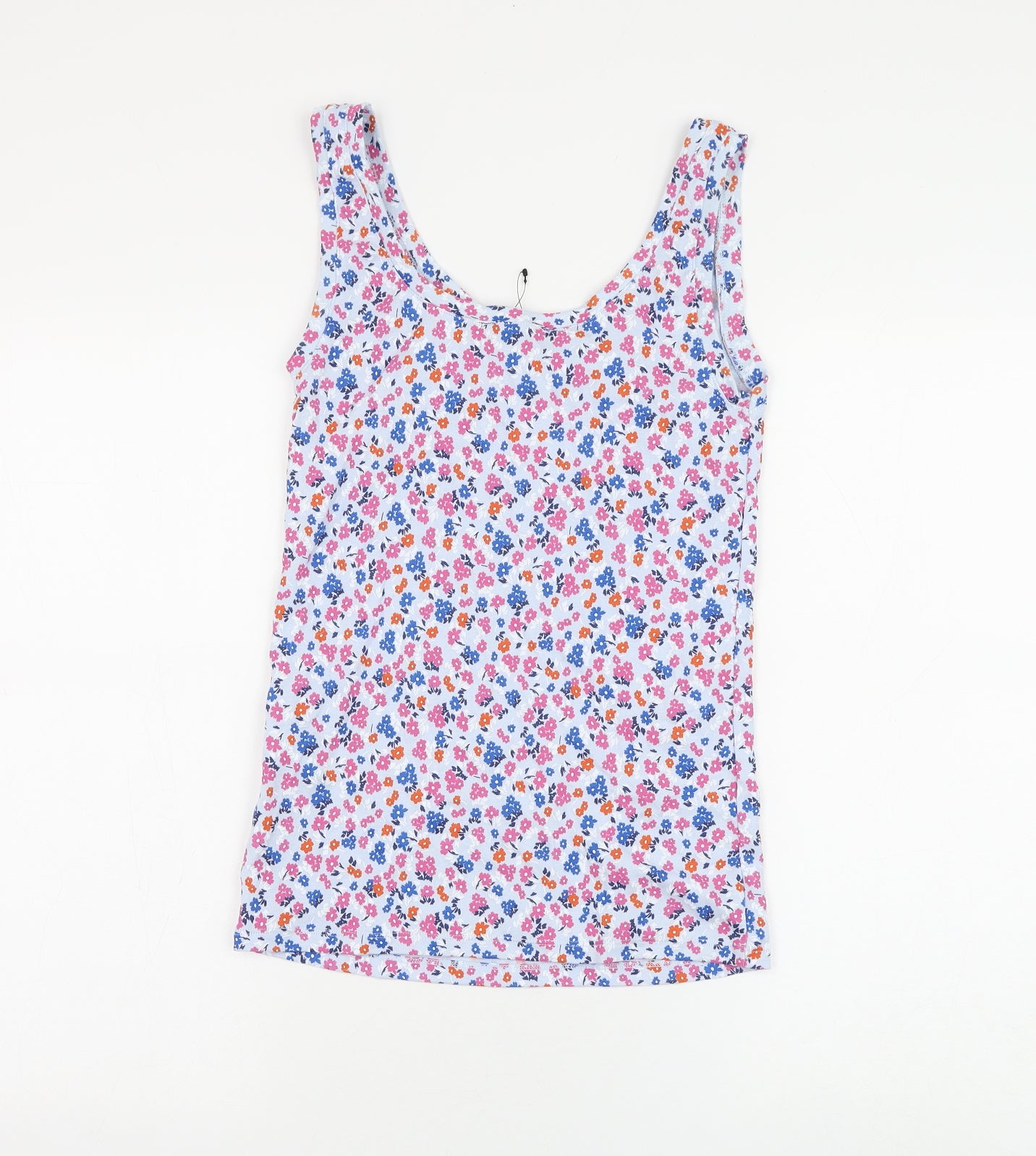 Marks and Spencer Womens Blue Floral Cotton Basic Tank Size 10 Round Neck