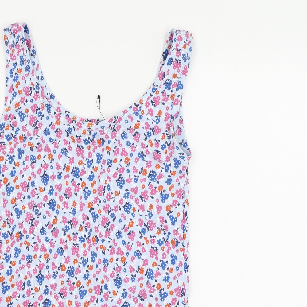 Marks and Spencer Womens Blue Floral Cotton Basic Tank Size 10 Round Neck